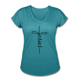 Jesus T-shirt, Jesus, Christian Shirt, Jesus Shirt, Vertical Cross, Cross, Jesus Cross, Religious Shirt, Church, Disciple, Love,Grace, Faith - heather turquoise