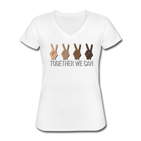 Together We Can, Peace Sign Women's V-Neck T-Shirt - white