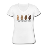 Together We Can, Peace Sign Women's V-Neck T-Shirt - white