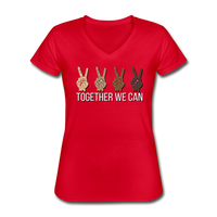 Together We Can, Peace Sign Women's V-Neck T-Shirt - red