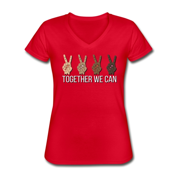 Together We Can, Peace Sign Women's V-Neck T-Shirt - red