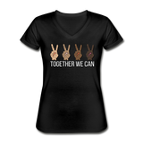 Together We Can, Peace Sign Women's V-Neck T-Shirt - black