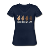Together We Can, Peace Sign Women's V-Neck T-Shirt - navy