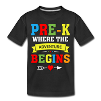 Pre K Where the Adventure Begins, Pre-Kindergarten, Pre K, 1st Day, Back to School, First Day of School Child's Shirt - black