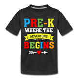 Pre K Where the Adventure Begins, Pre-Kindergarten, Pre K, 1st Day, Back to School, First Day of School Child's Shirt - black