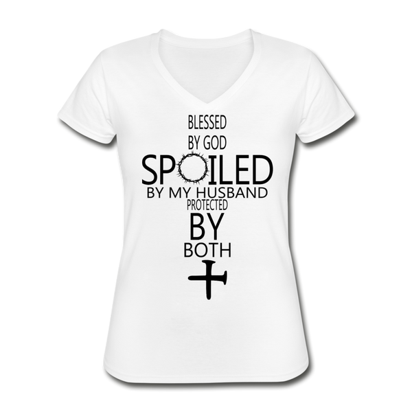 Blessed By God, Spoiled by My Husband - Women's V-Neck T-Shirt - white