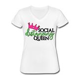 Social Distancing Queen Women's V-Neck T-Shirt - white