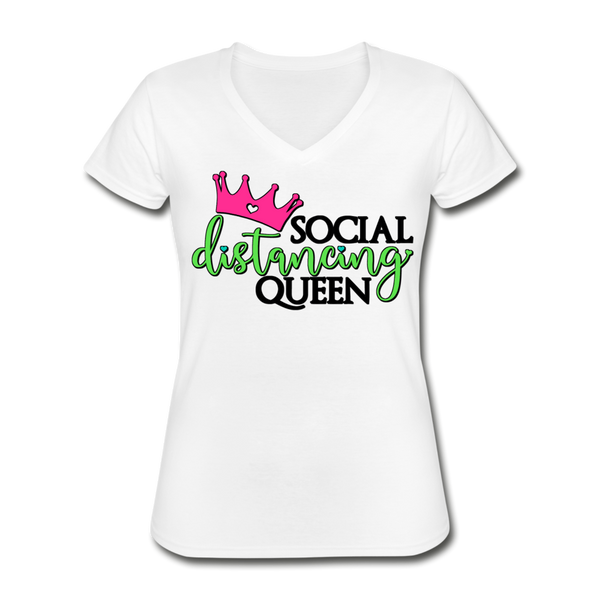 Social Distancing Queen Women's V-Neck T-Shirt - white