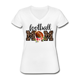 Football Mom Floral Leopard Print Sublimation V-Neck T-Shirt - white