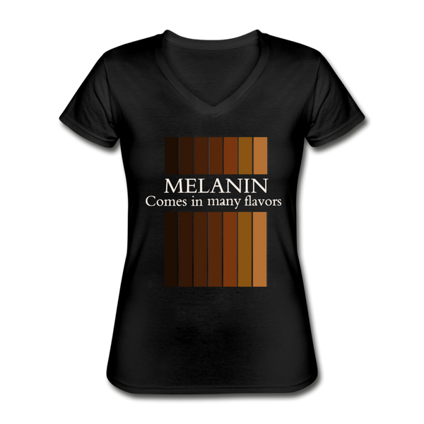 Melanin Comes In Many Flavors V-Neck T-Shirt - black