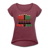 Kwanzaa Shirt, Kwanzaa Gift, Roll Cuff T-Shirt - heather burgundy