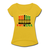 Kwanzaa Shirt, Kwanzaa Gift, Roll Cuff T-Shirt - mustard yellow