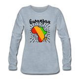 Kwanzaa Blessings, Happy Kwanzaa Map of Africa Shirt, Long Sleeve T-Shirt - heather ice blue