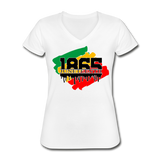 1865 Juneteenth, Women's V-Neck T-Shirt, Red, Green, Yellow and Black - white