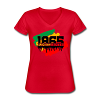 1865 Juneteenth, Women's V-Neck T-Shirt, Red, Green, Yellow and Black - red