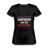 Juneteenth Know Your History V-Neck T-Shirt - black