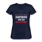 Juneteenth Know Your History V-Neck T-Shirt - navy