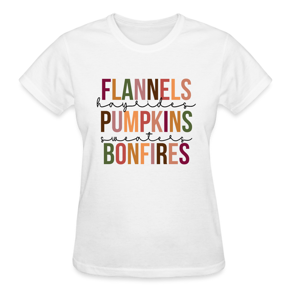 Flannels Pumpkins Bonfires Fall Shirt - white
